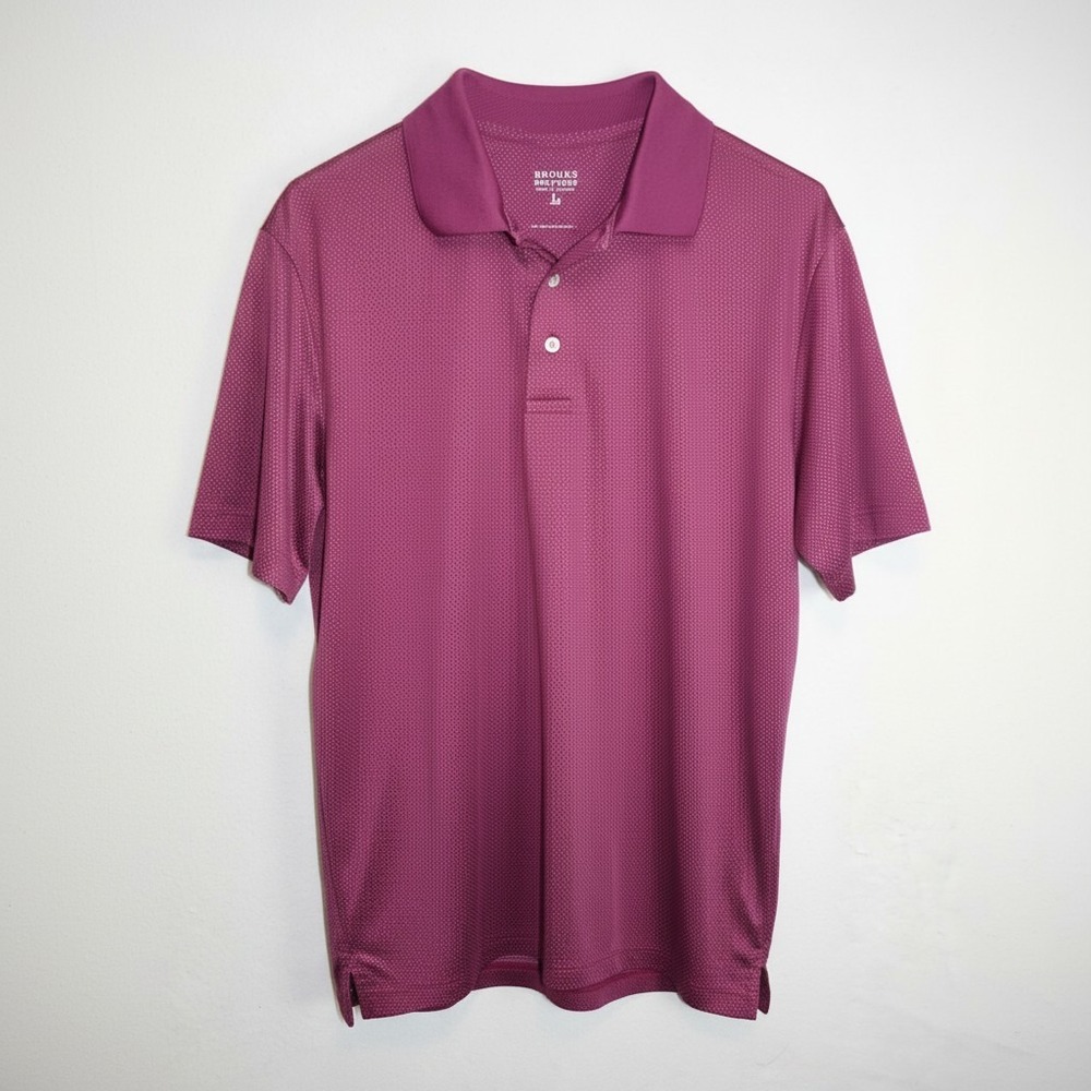 Brooks Brothers Mens Large Burgundy Micro Dot Performance Golf Polo Shirt